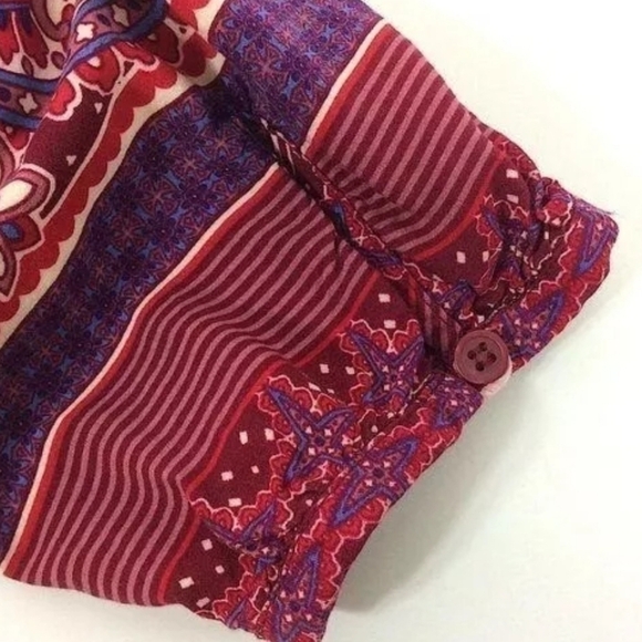 Crosby Boho Paisley Tie Gathered Waist Long Sleeve Blouse Women's M Fall - Picture 5 of 12